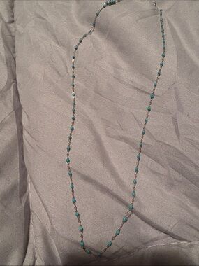 Turquoise Bead Station Necklace with Silver Chain